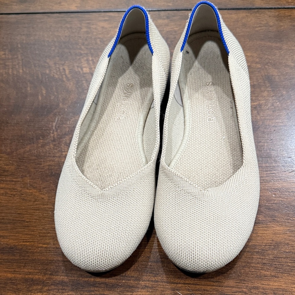 Rothy's Beige Knit Flats with Blue Trim